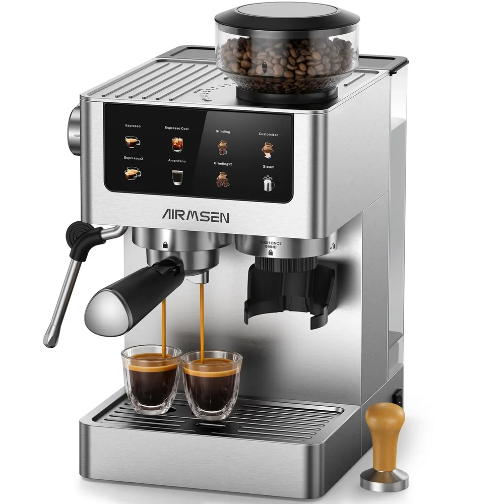 AIRMSEN Cafetera Espresso 20 Bar con Molinillo Cónico y Vaporizador de Leche
